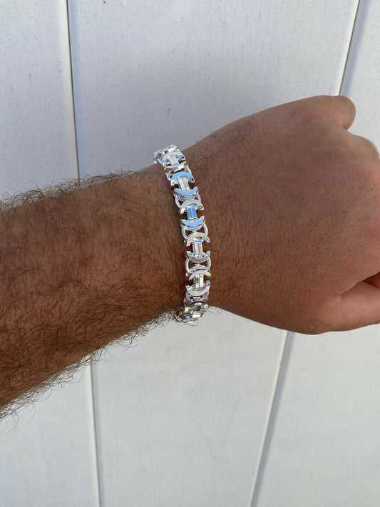 HarlemBling Mens Real Solid 925 Sterling Silver Byzantine Tigers Eye Bracelet 12mm 39 Grams