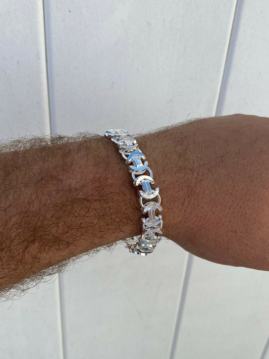 HarlemBling Mens Real Solid 925 Sterling Silver Byzantine Tigers Eye Bracelet 12mm 39 Grams