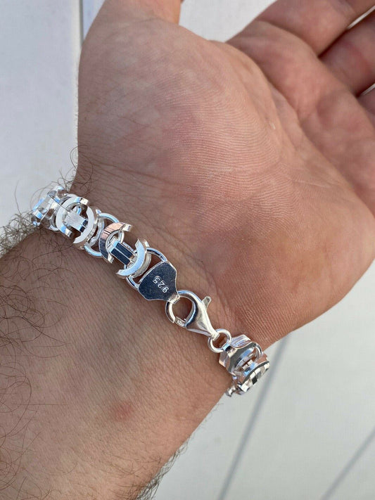 HarlemBling Mens Real Solid 925 Sterling Silver Byzantine Tigers Eye Bracelet 12mm 39 Grams