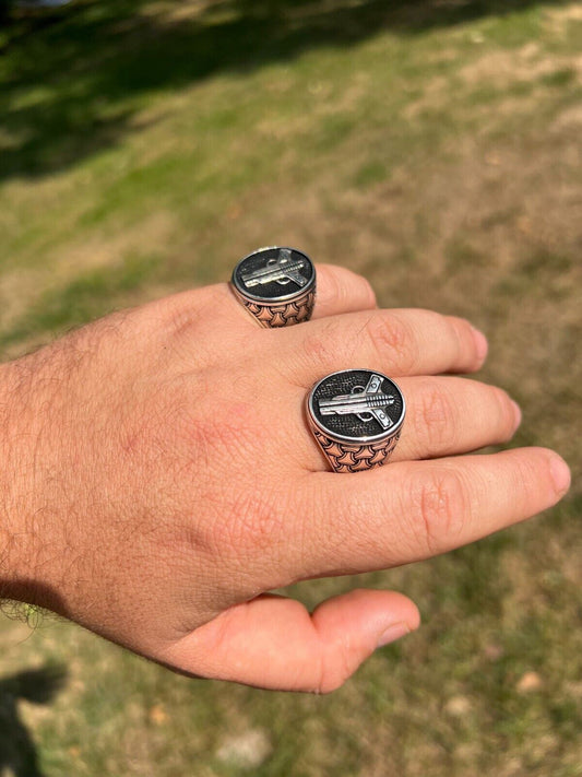 HarlemBling Mens Real Solid 925 Sterling Silver Double Guns Pistols Gangster Ring Size 7-13