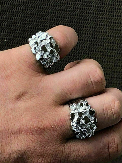 HarlemBling Mens REAL Solid 925 Sterling Silver Heavy Nugget Ring