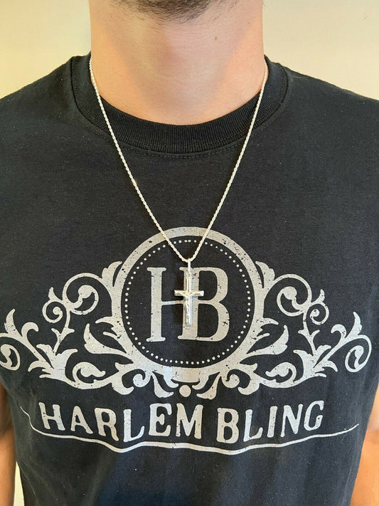 HarlemBling Mens REAL Solid 925 Sterling Silver Jesus on Cross Crucifix Necklace Pendant