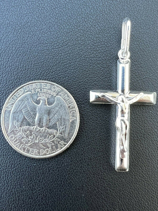 HarlemBling Mens REAL Solid 925 Sterling Silver Jesus on Cross Crucifix Necklace Pendant