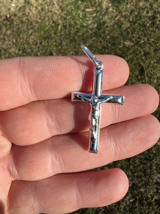 HarlemBling Mens REAL Solid 925 Sterling Silver Jesus on Cross Crucifix Necklace Pendant