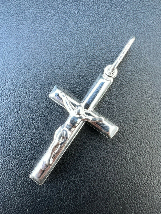 HarlemBling Mens REAL Solid 925 Sterling Silver Jesus on Cross Crucifix Necklace Pendant