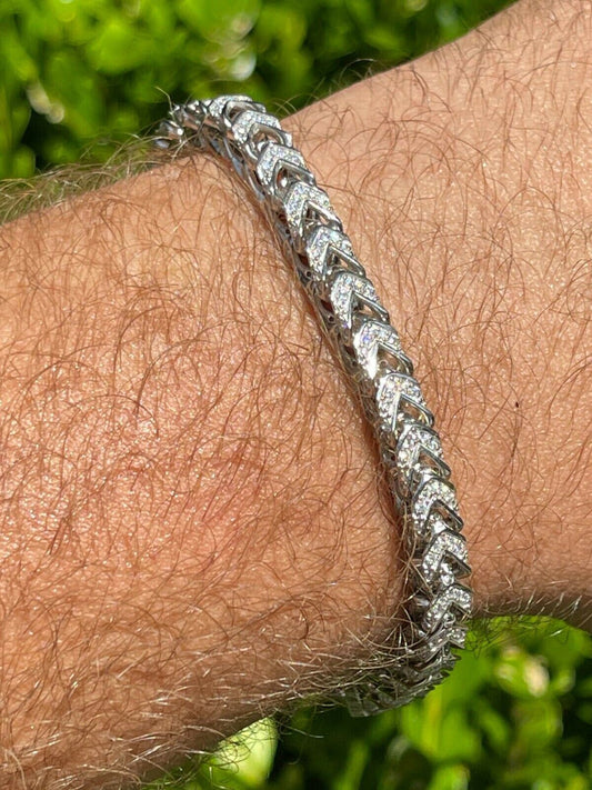 HarlemBling Mens Real Solid 925 Sterling Silver Mens Franco Bracelet 6mm Thick ICED Diamond