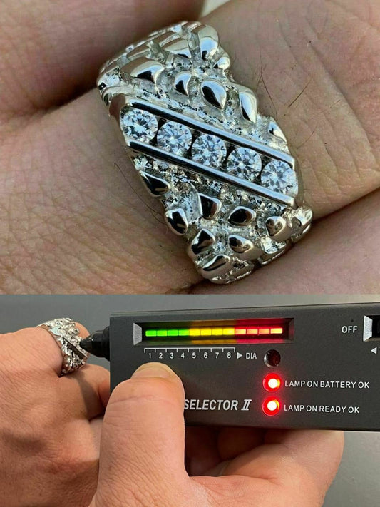 HarlemBling Mens REAL Solid 925 Sterling Silver MOISSANITE Nugget Ring Sz 7-13 Pinky Iced