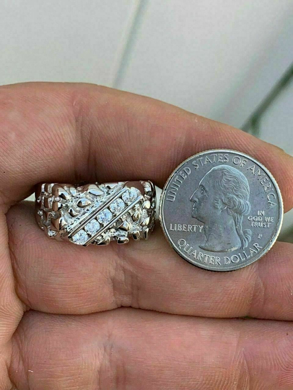 HarlemBling Mens REAL Solid 925 Sterling Silver MOISSANITE Nugget Ring Sz 7-13 Pinky Iced