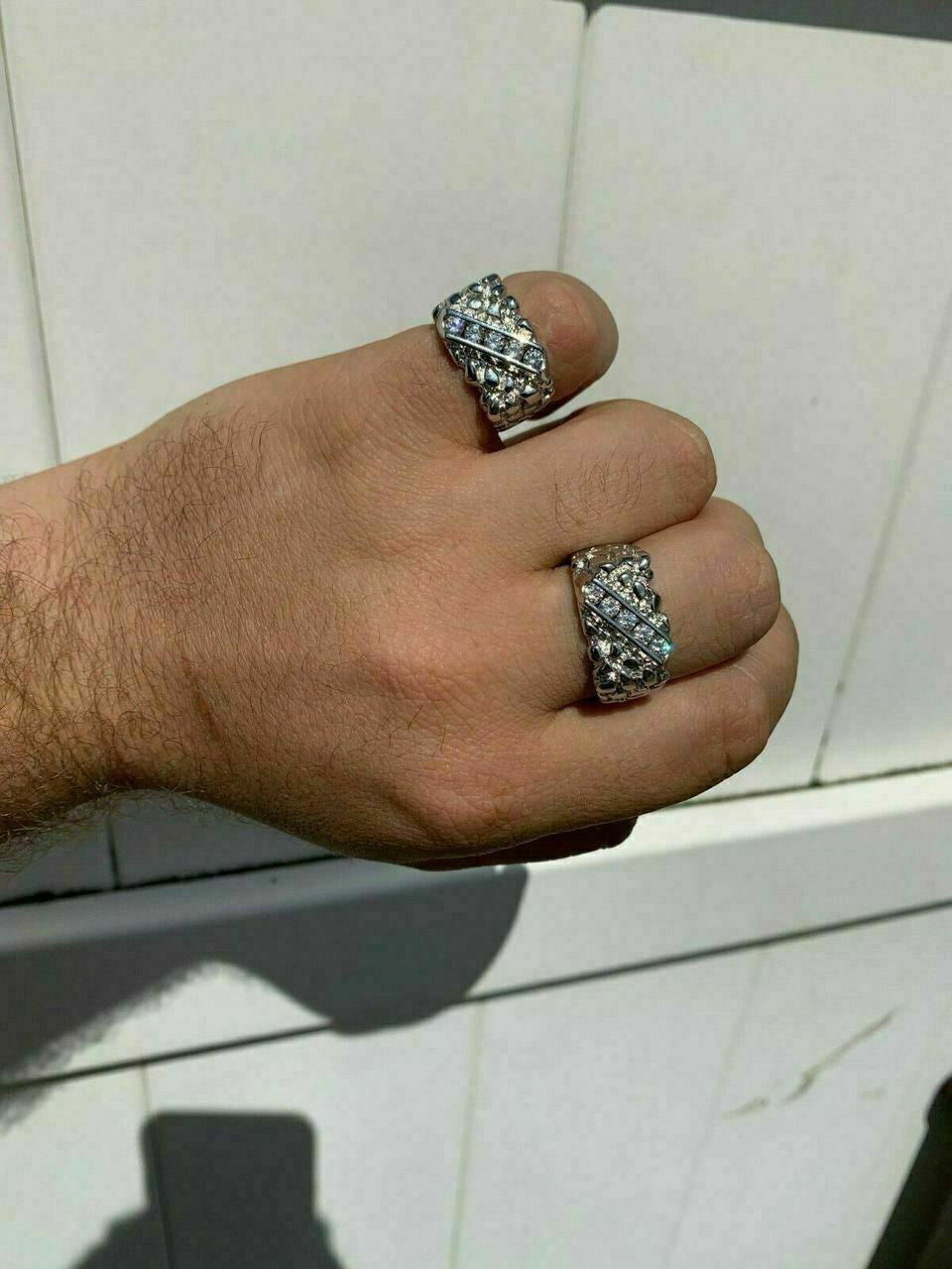 HarlemBling Mens REAL Solid 925 Sterling Silver MOISSANITE Nugget Ring Sz 7-13 Pinky Iced