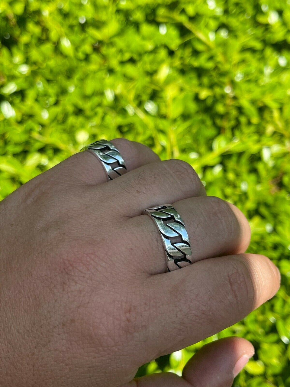 HarlemBling Mens Real Solid 925 Sterling Silver Ring Miami Cuban Link Men Wedding Band 8-13