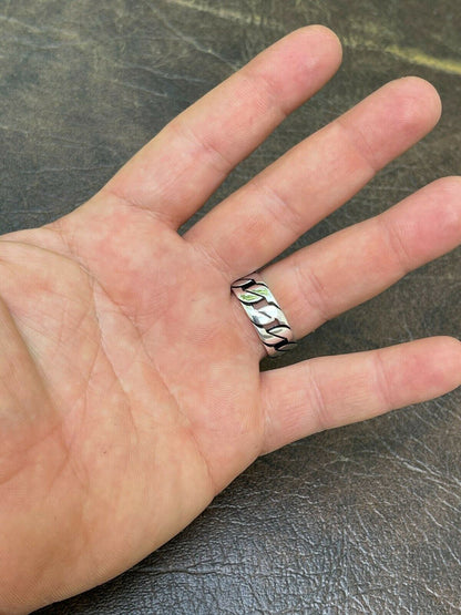 HarlemBling Mens Real Solid 925 Sterling Silver Ring Miami Cuban Link Men Wedding Band 8-13