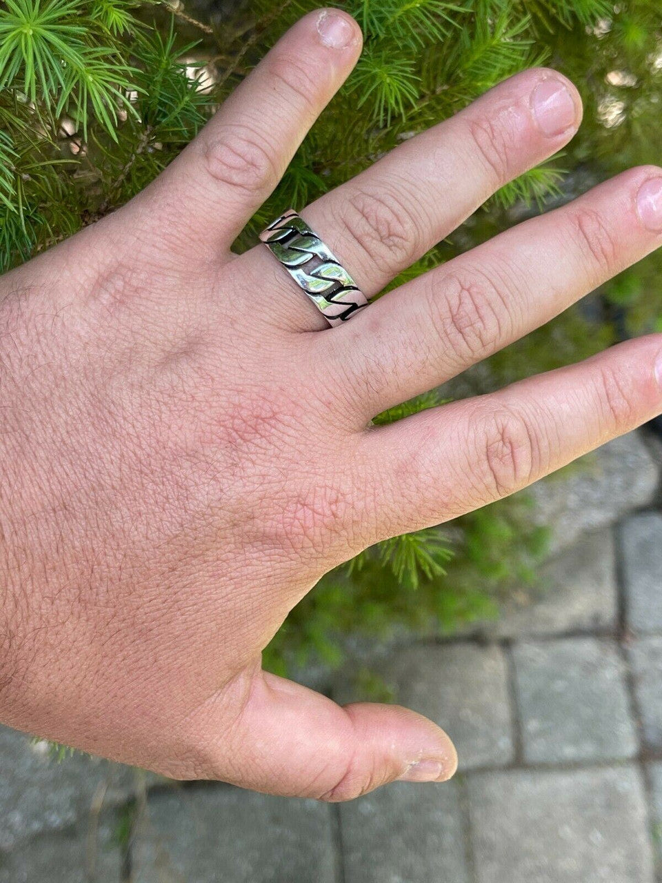 HarlemBling Mens Real Solid 925 Sterling Silver Ring Miami Cuban Link Men Wedding Band 8-13