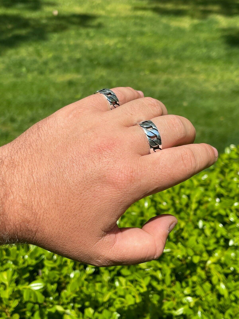 HarlemBling Mens Real Solid 925 Sterling Silver Ring Miami Cuban Link Men Wedding Band 8-13