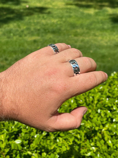 HarlemBling Mens Real Solid 925 Sterling Silver Ring Miami Cuban Link Men Wedding Band 8-13