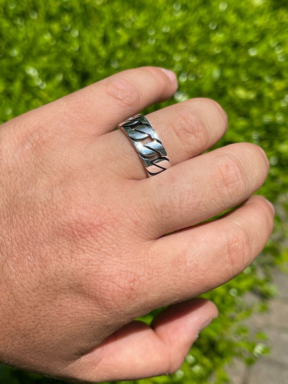 HarlemBling Mens Real Solid 925 Sterling Silver Ring Miami Cuban Link Men Wedding Band 8-13