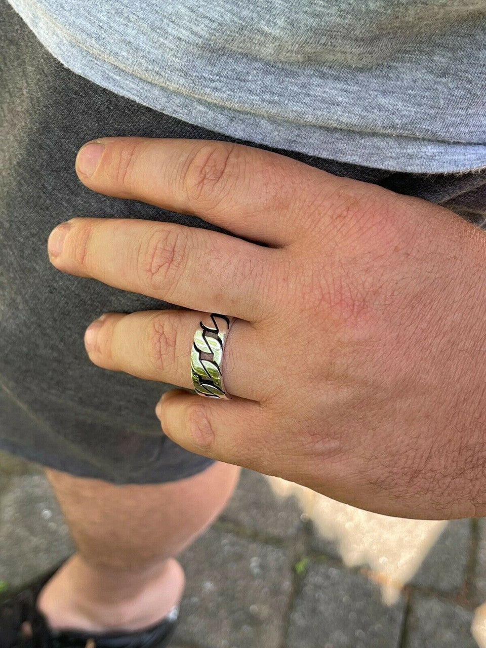 HarlemBling Mens Real Solid 925 Sterling Silver Ring Miami Cuban Link Men Wedding Band 8-13