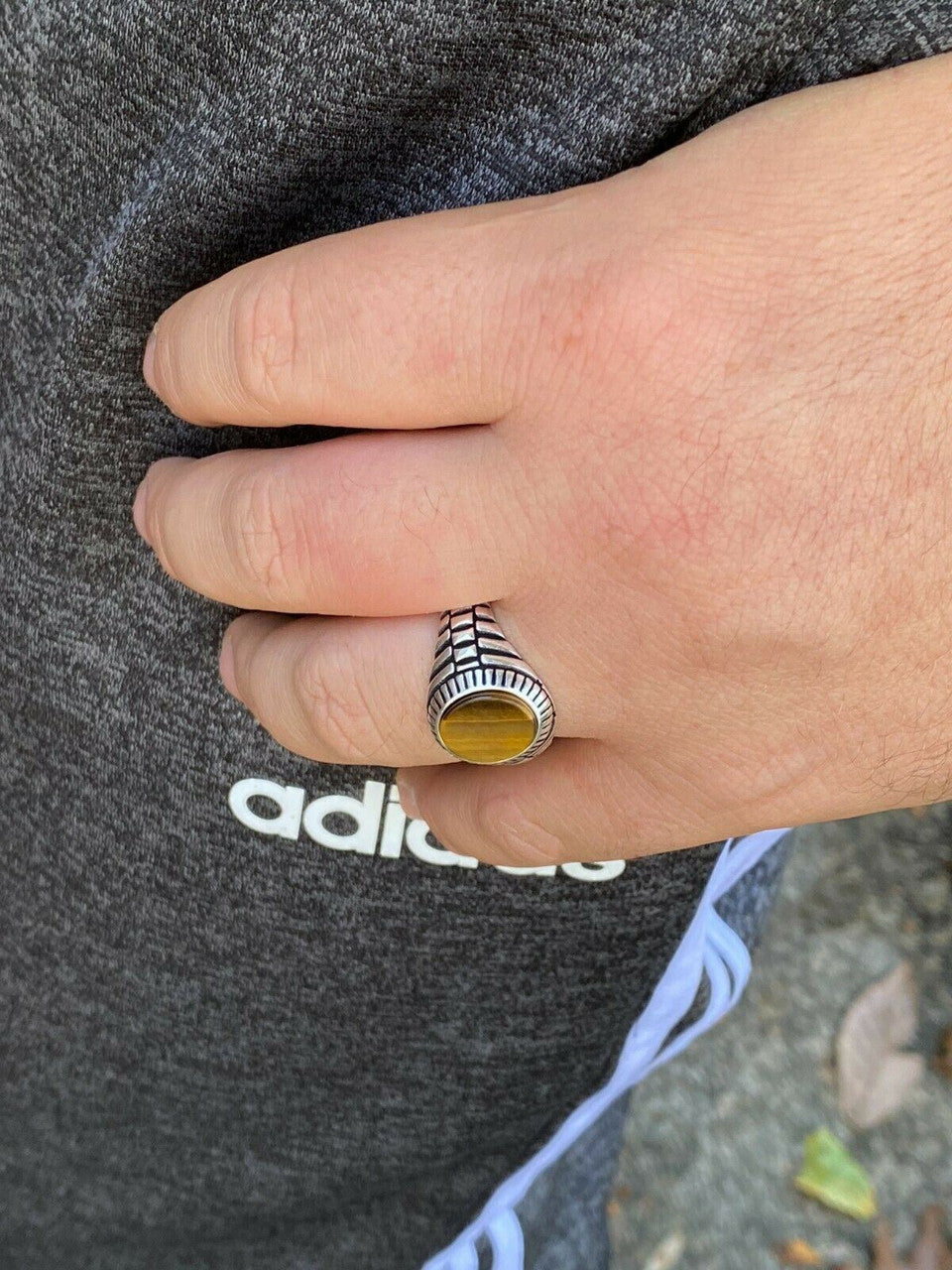 HarlemBling Mens Real Solid 925 Sterling Silver Tigers Eye Signet Ring Round Pinky Sz 7-13