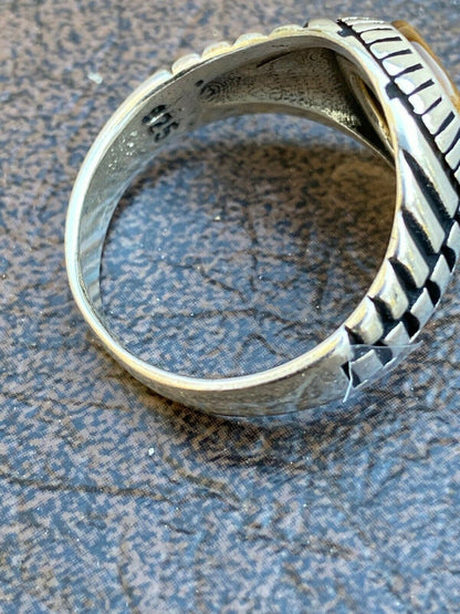 HarlemBling Mens Real Solid 925 Sterling Silver Tigers Eye Signet Ring Round Pinky Sz 7-13