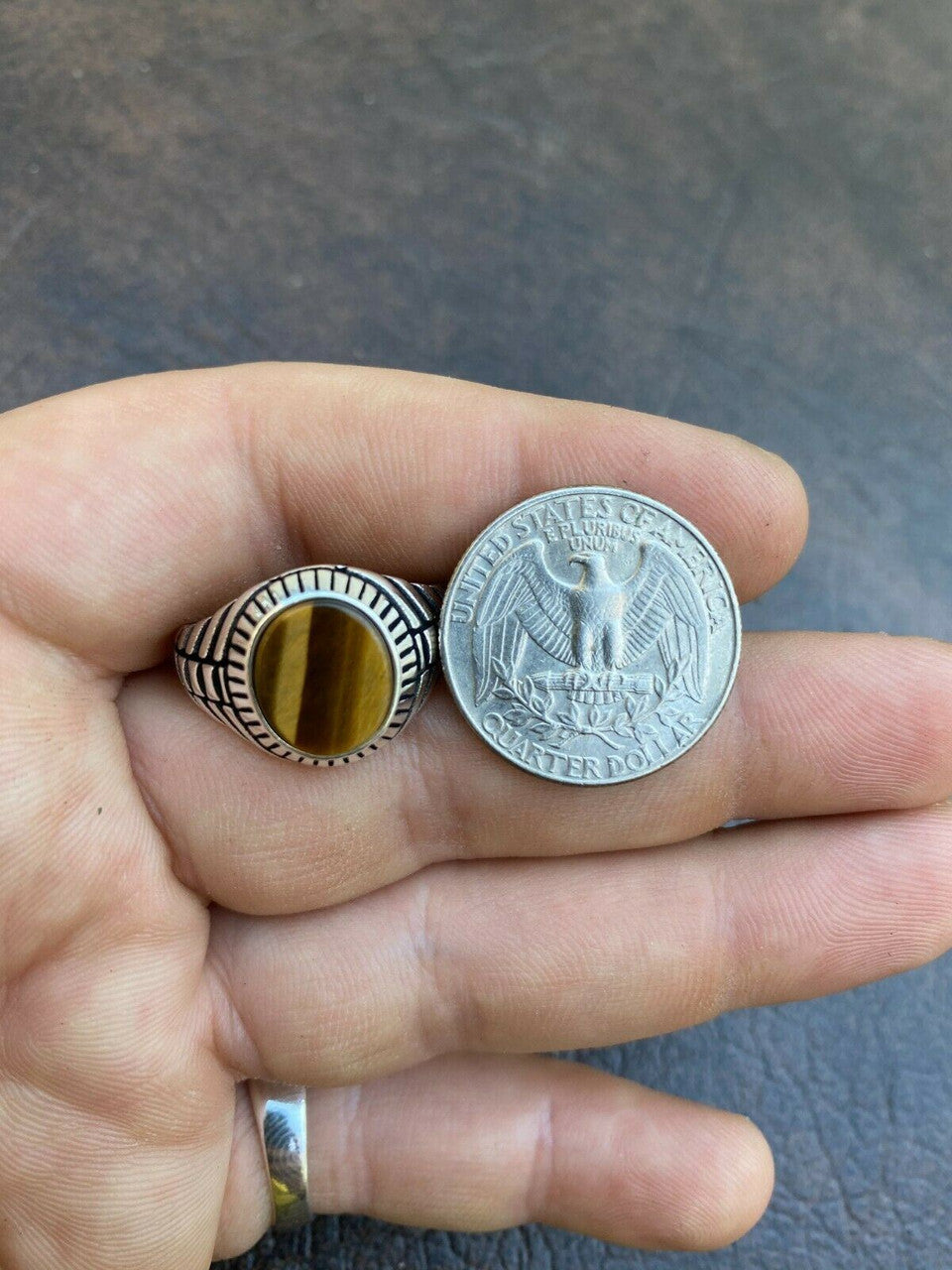 HarlemBling Mens Real Solid 925 Sterling Silver Tigers Eye Signet Ring Round Pinky Sz 7-13