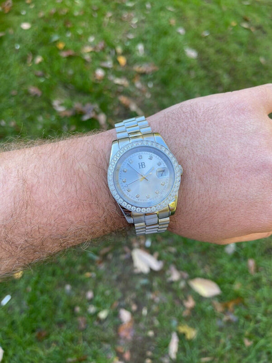 HarlemBling Mens Real Stainless Iced 3.3ct Moissanite Watch Pass Diamond Tester 41mm Pearl