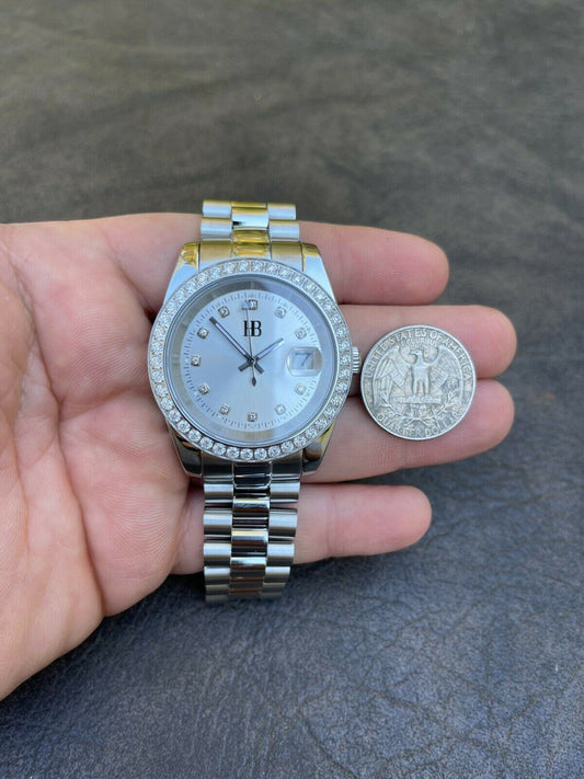 HarlemBling Mens Real Stainless Iced 3.3ct Moissanite Watch Pass Diamond Tester 41mm Pearl