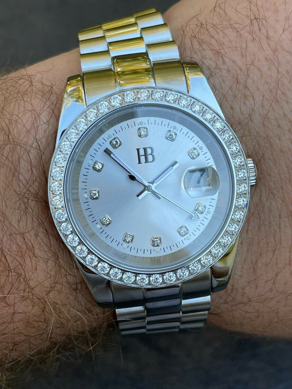 HarlemBling Mens Real Stainless Iced 3.3ct Moissanite Watch Pass Diamond Tester 41mm Pearl