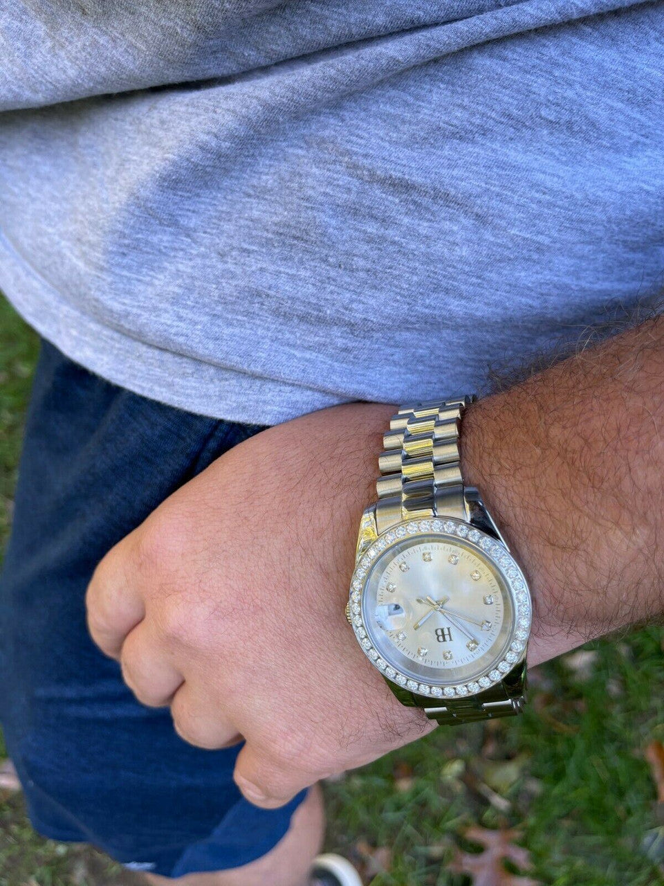 HarlemBling Mens Real Stainless Iced 3.3ct Moissanite Watch Pass Diamond Tester 41mm Pearl