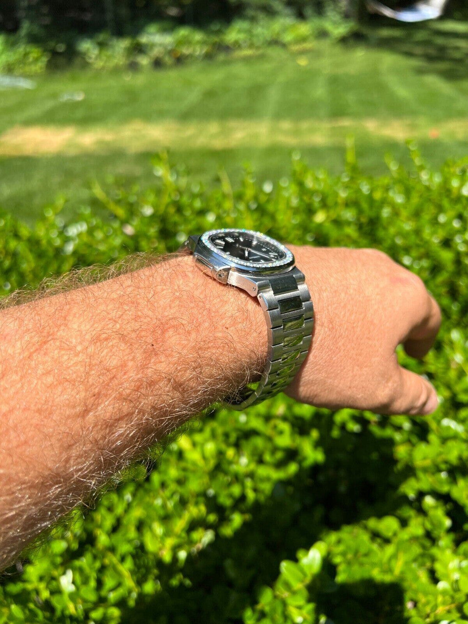 HarlemBling Mens Real Stainless Steel Iced 2ct Moissanite Watch Pass Diamond Test Black Face