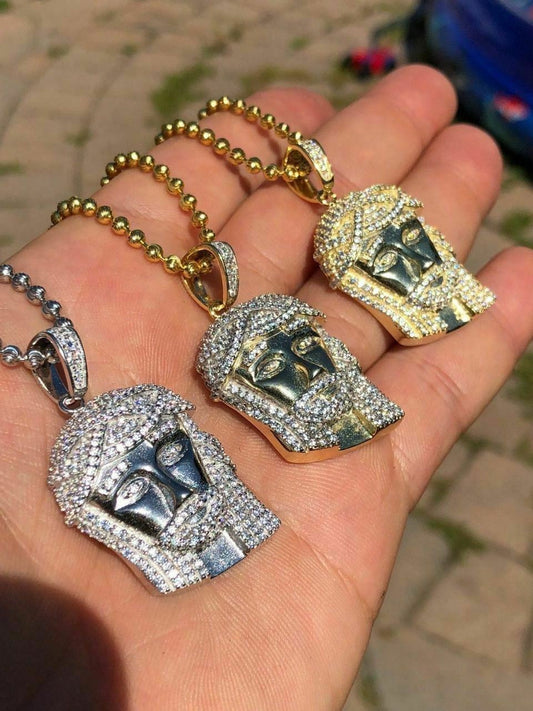 HarlemBling Mens Solid 925 Silver Jesus Piece Pendant Super Icy 1ct Diamond 14k Gold Hip Hop