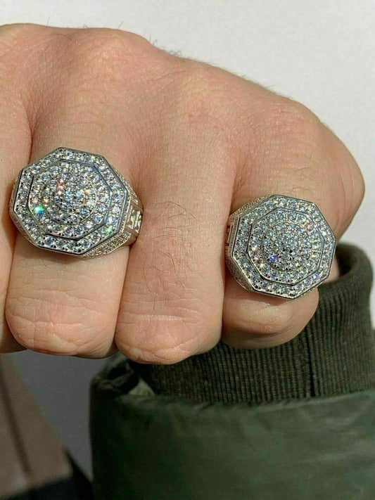 HarlemBling Mens Solid 925 Sterling Silver Big Octagon Hip Hop RING Super Iced Large Pinky