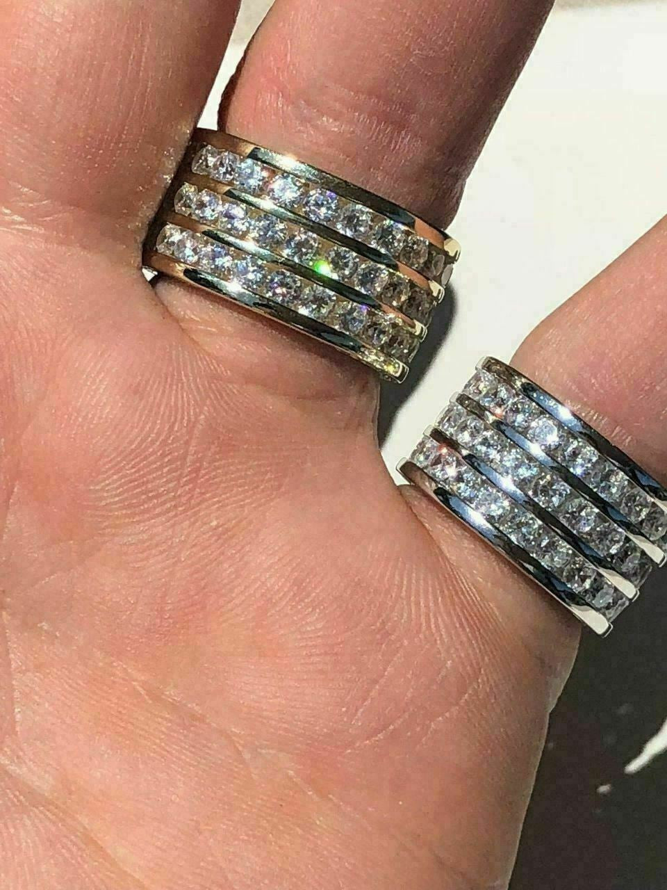 HarlemBling Mens Tennis Ring 14k Gold Over Solid 925 Silver Diamond Pinky Wedding Band REAL