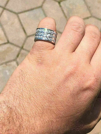 HarlemBling Mens Tennis Ring 14k Gold Over Solid 925 Silver Diamond Pinky Wedding Band REAL