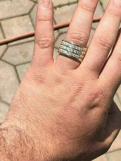 HarlemBling Mens Tennis Ring 14k Gold Over Solid 925 Silver Diamond Pinky Wedding Band REAL