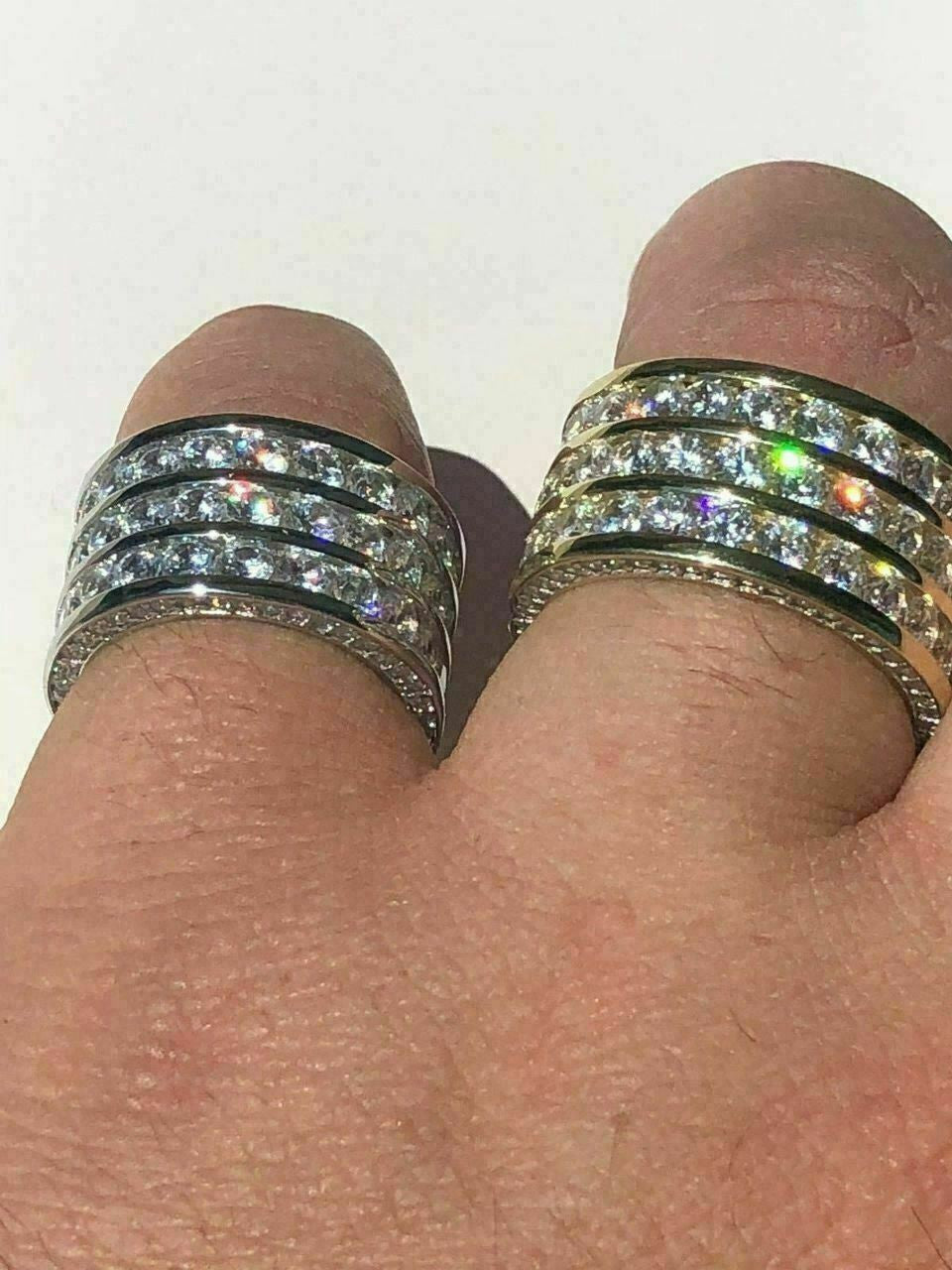 HarlemBling Mens Tennis Ring 14k Gold Over Solid 925 Silver Diamond Pinky Wedding Band REAL