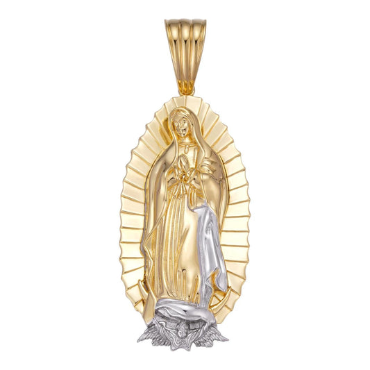 HarlemBling Men's Virgin Mary Pendant - 14k Gold Vermeil & 925 Silver Accents - Medium 2"