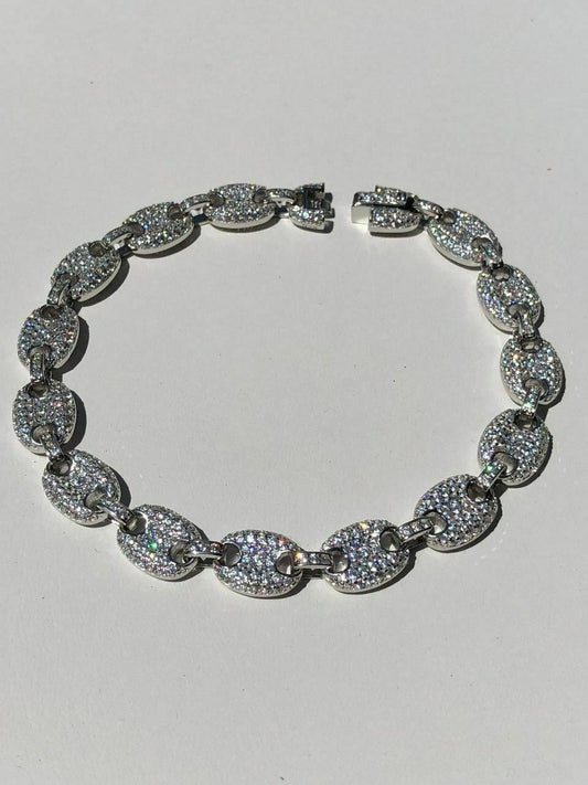 HarlemBling Mens Womens 8mm Gucci Link Bracelet Solid 925 Sterling Silver 5ct Diamond ICY