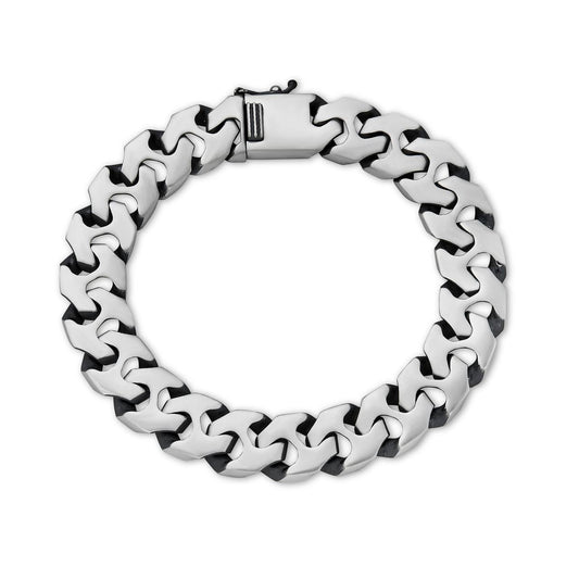 HarlemBling Miami Crazy Cuban Loco Bracelet - 925 Sterling Silver Oxidized Gunmetal - 7"-9" - 12mm