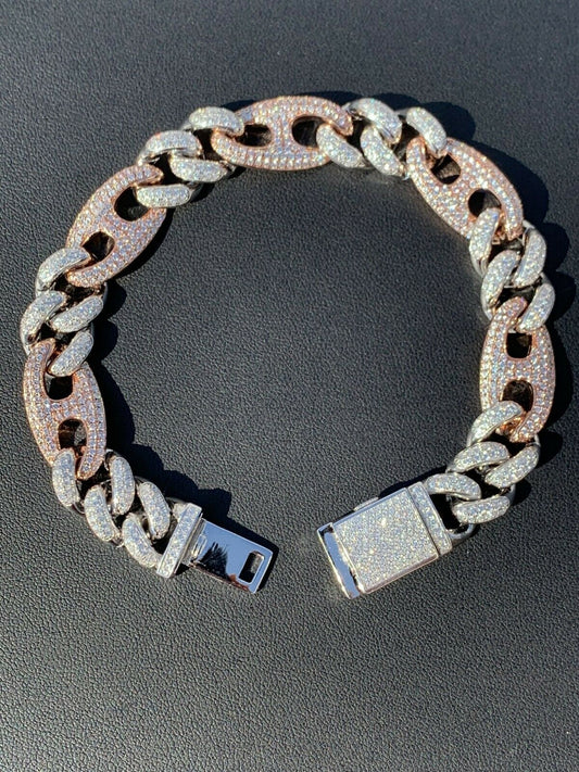 HarlemBling Miami Cuban Gucci Bracelet Two Tone Rose Gold Solid 925 Silver Rapper Hip Hop