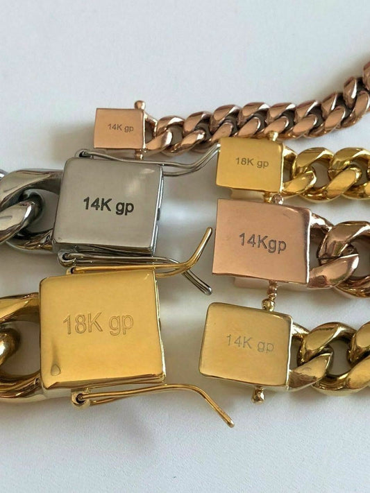 HarlemBling Miami Cuban Link Bracelet 14k 18k Yellow Rose White Gold Plated Stainless Steel