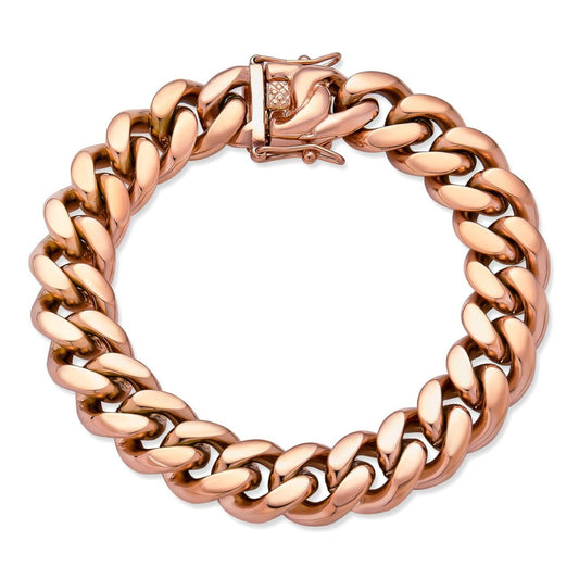 HarlemBling Miami Cuban Link Bracelet - 14k Rose Gold Plated Stainless Steel - 6"-10" - 4mm-18mm
