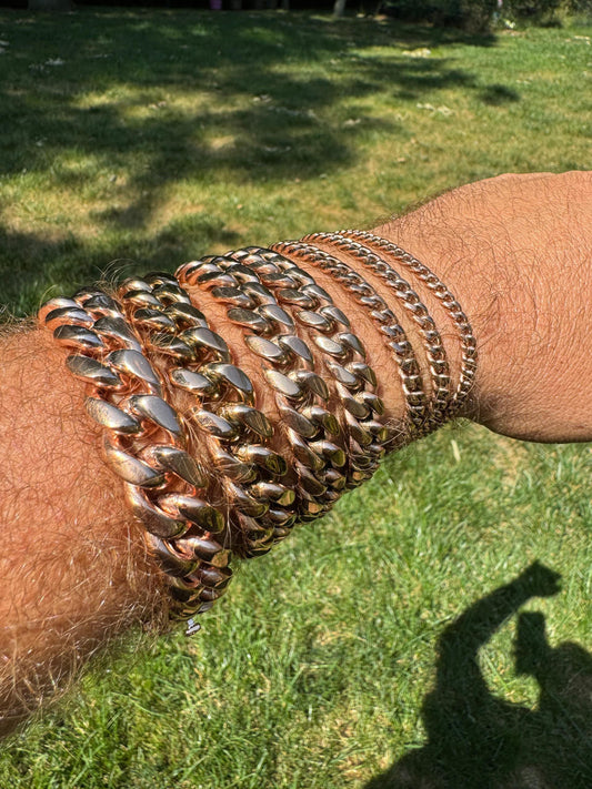 HarlemBling Miami Cuban Link Bracelet - 14k Rose Gold Plated Stainless Steel - 6"-10" - 4mm-18mm