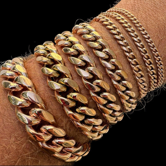 HarlemBling Miami Cuban Link Bracelet - 14k Rose Gold Plated Stainless Steel - 6"-10" - 4mm-18mm