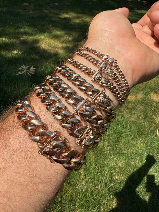 HarlemBling Miami Cuban Link Bracelet - 14k Rose Gold Plated Stainless Steel - 6"-10" - 4mm-18mm