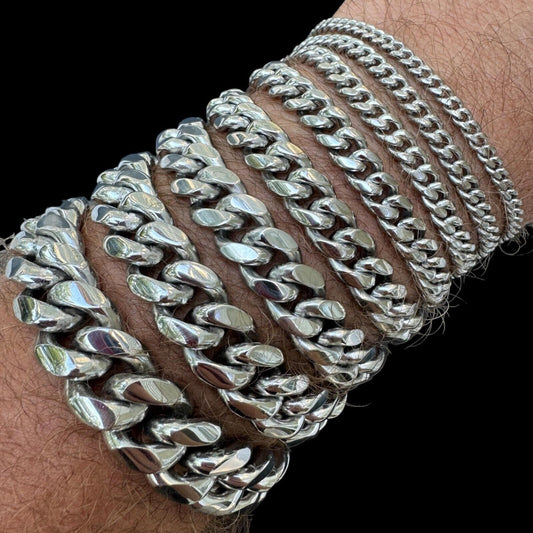 HarlemBling Miami Cuban Link Bracelet - 14k White Gold Plated Stainless Steel - 6"-10" - 4mm-18mm