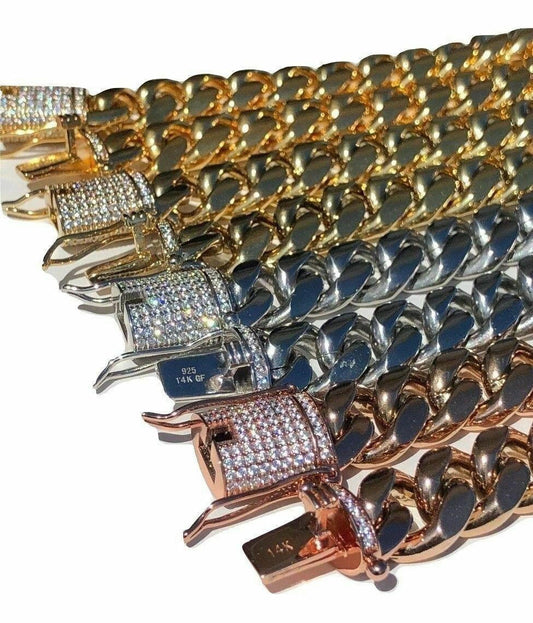 HarlemBling Miami Cuban Link Bracelet 1ct Diamond Clasp 14k 18k Gold Plated Stainless Steel