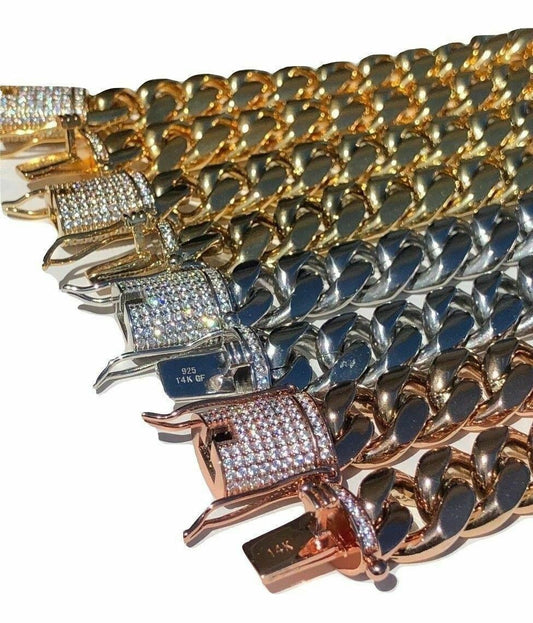 HarlemBling Miami Cuban Link Bracelet 1ct Diamond Clasp 14k 18k Gold Plated Stainless Steel