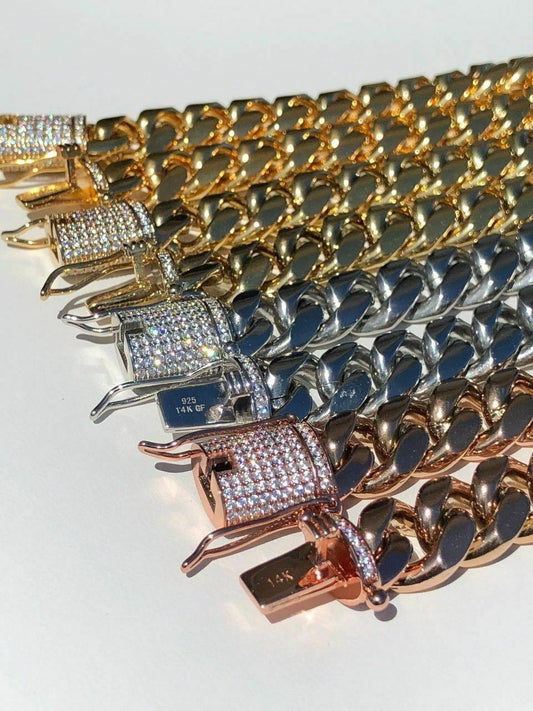 HarlemBling Miami Cuban Link Bracelet 1ct Diamond Clasp 14k 18k Gold Plated Stainless Steel