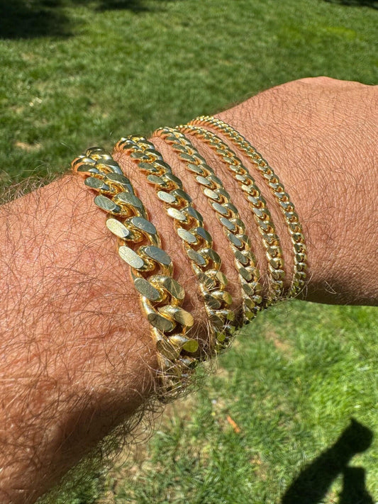 HarlemBling Miami Cuban Link Bracelet Lobster Clasp - 14k Gold Vermeil 925 Sterling Silver - 6.5"-9" - 4mm-10mm