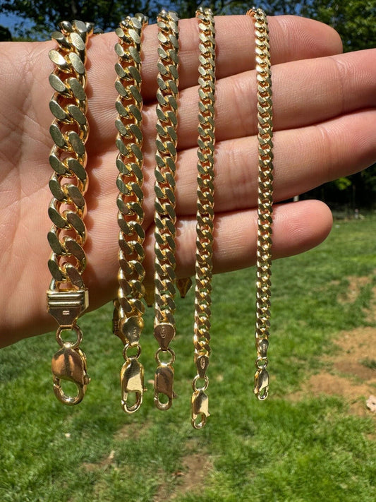 HarlemBling Miami Cuban Link Bracelet Lobster Clasp - 14k Gold Vermeil 925 Sterling Silver - 6.5"-9" - 4mm-10mm