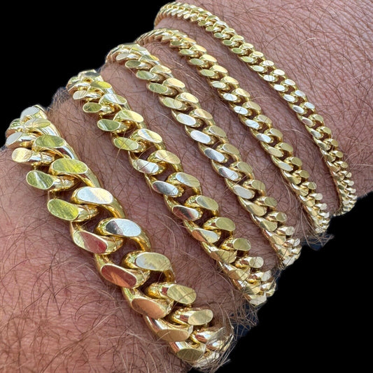 HarlemBling Miami Cuban Link Bracelet Lobster Clasp - 14k Gold Vermeil 925 Sterling Silver - 6.5"-9" - 4mm-10mm